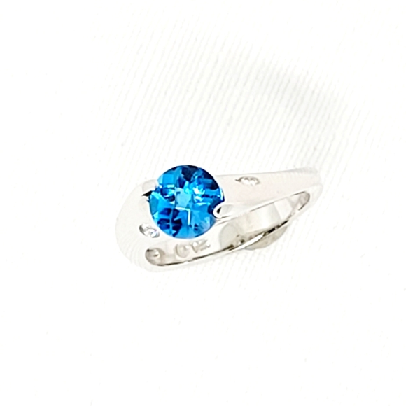 Curved design Tension set Ring w London blue Topaz - Picture 4 of 6